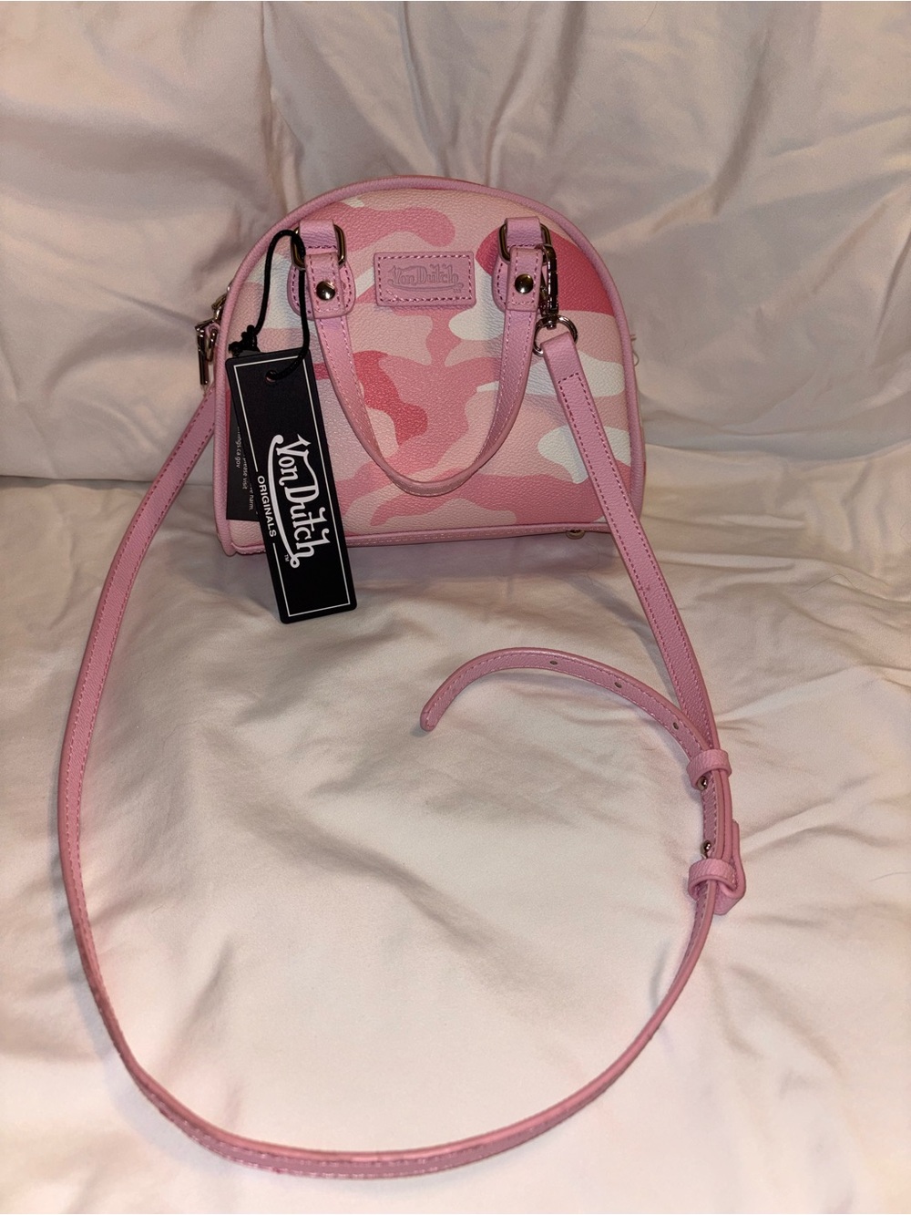 Von Dutch Pink Camo Mini Dome Crossbody Bag - Picture 2 of 6